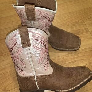 Ariat Boots Youth Girl Western Square Toe Pull On Boots Pink Brown Size 1